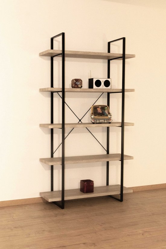 Rek Shelves 5 legplanken - zwart ijzeren frame