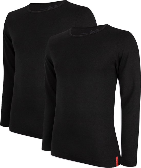 Undiemeister - T-shirt - T-shirt heren - Slim fit - Longsleeve - Gemaakt van Mellowood - Crew Neck - Volcano Ash (zwart) - 2-pack - S
