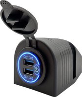ProRide® 12V USB Stopcontact 2 Poorten Opbouw met Schakelaar - QC3.0 - PUSB1QC-B - USB Autolader, Boot en Camper - Complete set - Blauw