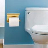 Toiletpapierhouder, zonder boren, met plank, roestvrij staal, wc-papierhouder, zelfklevend of wandmontage, voor keuken en badkamer, goud