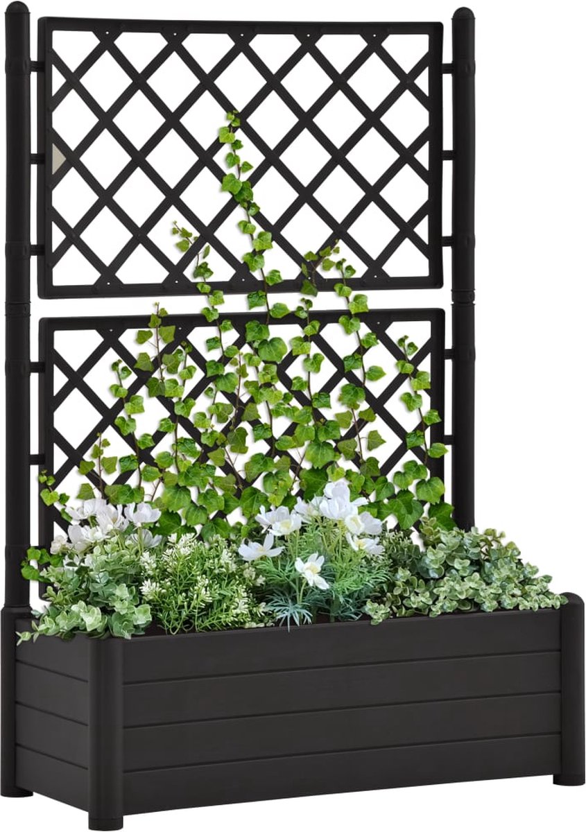 Plantenbak met klimrek - Bloembak - Weerbestendig - Met trellis - Buiten - Hout - Plantenrek - Rechthoekig - 90 Liter - Antraciet