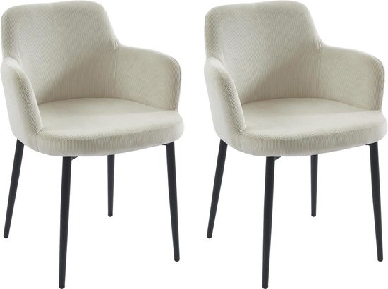 PASCAL MORABITO Set van 2 stoelen van ribfluweel en metaal - Crèmewit - CELOLA - van Pascal Morabito L 80 cm x H 82 cm x D 59 cm