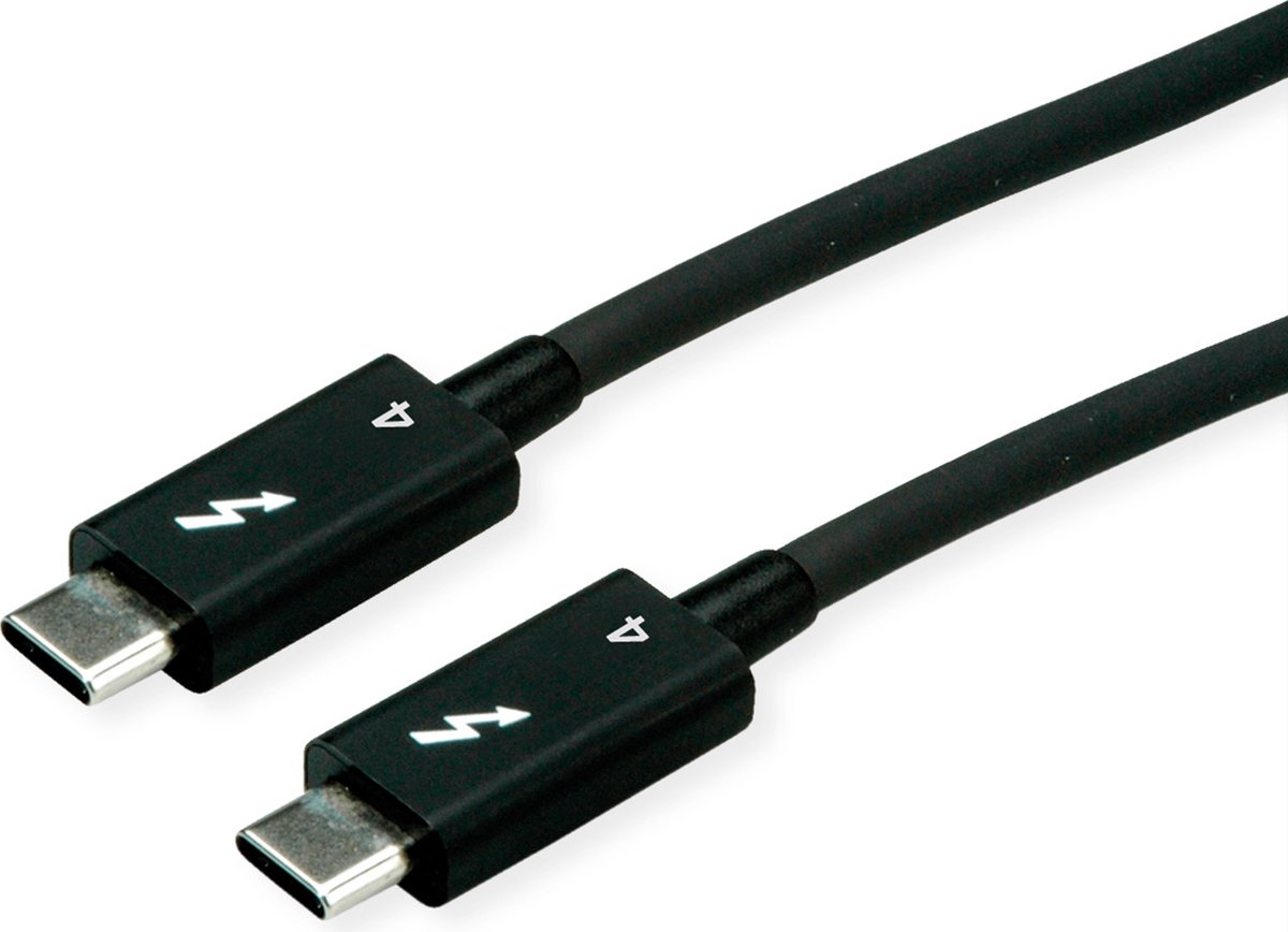 ROLINE Thunderbolt™ 4 kabel, C-C, M/M, 8K UHD-2, 40Gbit/s, 100W, passief, zwart, 0,8 m