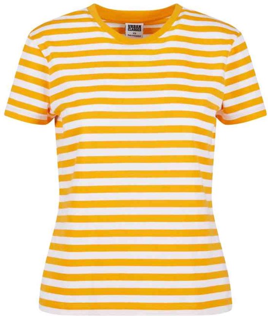 Urban Classics - Regular Striped Dames T-shirt - 4XL - Wit/Oranje