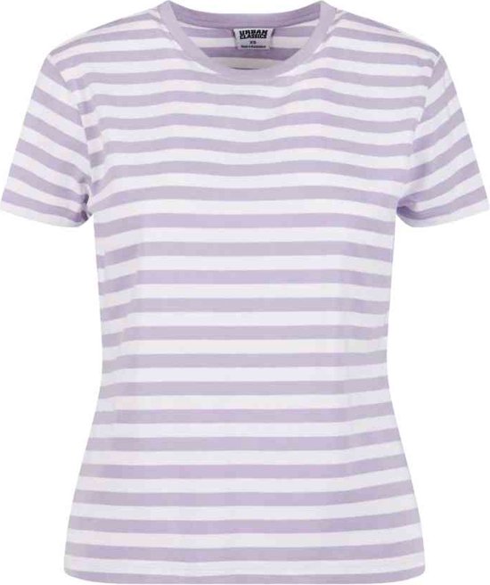 Urban Classics - Regular Striped Dames T-shirt - Wit/Lila