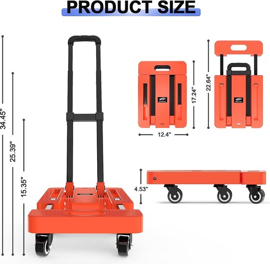 Sutekus Opvouwbare handwagen en dolly 100 pond lichtgewicht draagbare bagagekar voor schoolreizen kantoor verplaatsen (paars