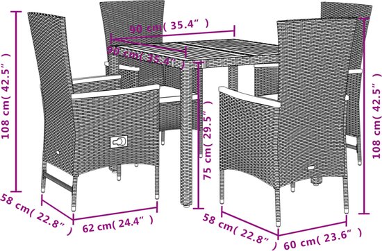 vidaXL-5-delige-Tuinset-met-kussens-poly-rattan-zwart