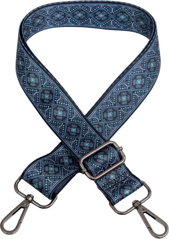 Schouderriem Ruitjes Indigo - bag strap - verstelbaar - met gespen - afneembare schouderband - tassenriem