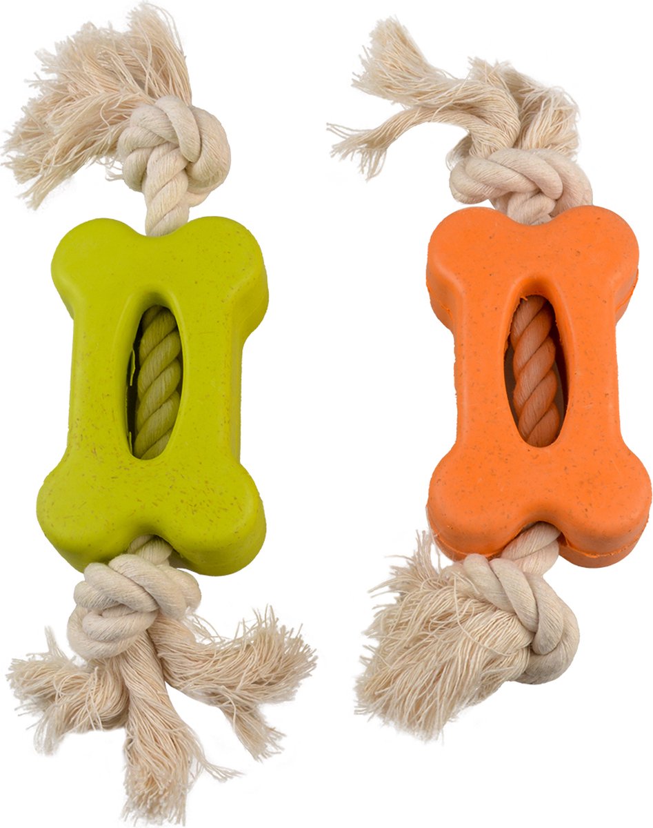 Duvoplus – Speelgoed Voor Dieren – Hond – Eco Rubber Vlak Been Bamboe/rijst + Katoen 27×6,5×3,8cm Gemengde Kleuren – 1st