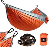 Reiskampeerhangmat | 300 kg draagvermogen, (275 x 140 cm) parachute nylon | 2 x Premium karabijnhaak, 2 x nylon stroppen inbegrepen | Voor buitengebruik in de binnentuin