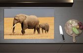 Inductieplaat Beschermer - Afrikaanse Olifant met Baby Olifantje - 90x55 cm - 2 mm Dik - Inductie Beschermer - Bescherming Inductiekookplaat - Kookplaat Beschermer van Wit Vinyl