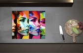 Inductieplaat Beschermer - Artistieke Collage van Zijaanzichten van Kleurrijke Vrouwen - 60x51 cm - 2 mm Dik - Inductie Beschermer - Bescherming Inductiekookplaat - Kookplaat Beschermer van Zwart Vinyl