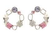 Behave® oorbellen stekers rond zilverkleur met roze paarse steen 1,5 cm – kleurrijk design