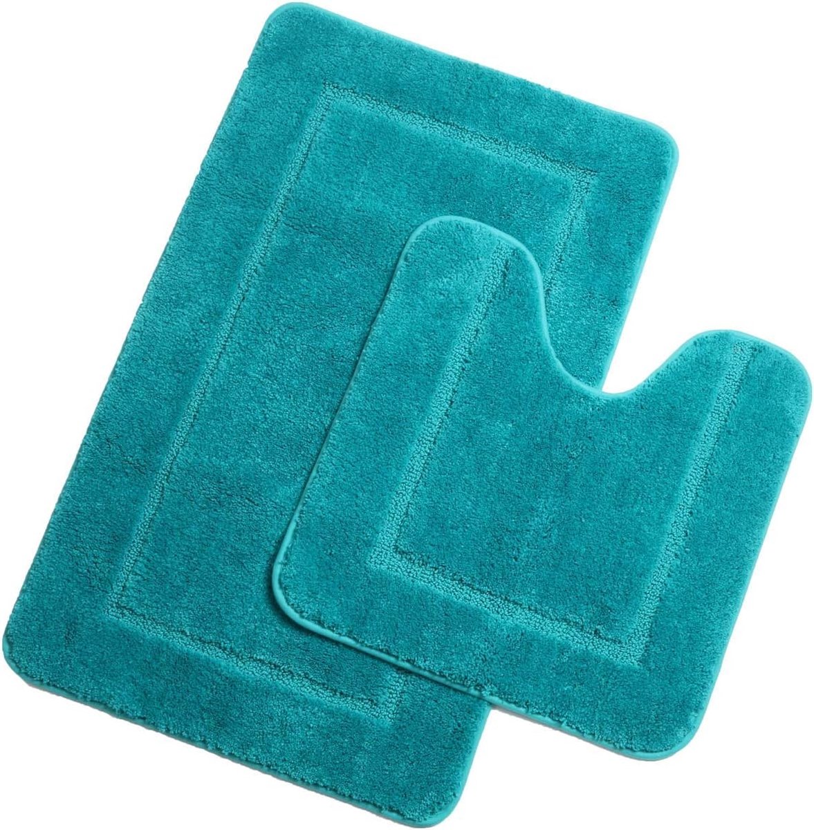 Microfiber badmatten set 2-delig antislip wasbare badmat badmat en toilet mat absorberend badkamertapijt set (turquoise, 53 x 86 cm + 50 x 50 cm)