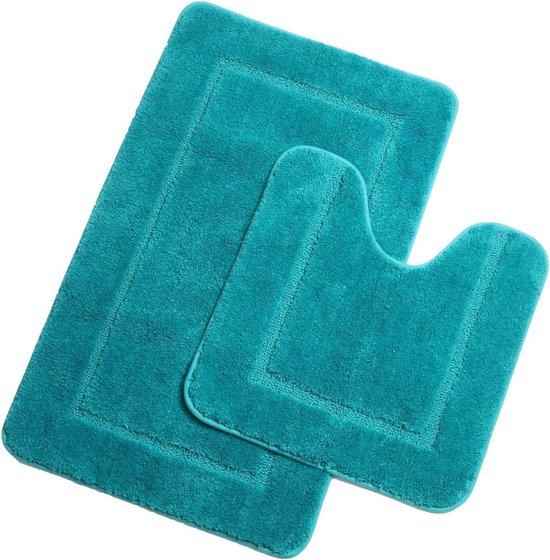 Ensemble de tapis de bain en microfibre 2 pièces tapis de bain lavable antidérapant tapis de bain et tapis de toilette ensemble de tapis de salle de bain absorbant (turquoise, 53 x 86 cm + 50 x 50 cm)