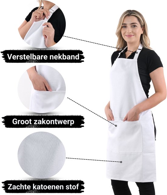 Simple Keukenschort Wit Professioneel Verstelbaar Keukenschort dames Horecakwaliteit keukenschort vrouw One Size Schort