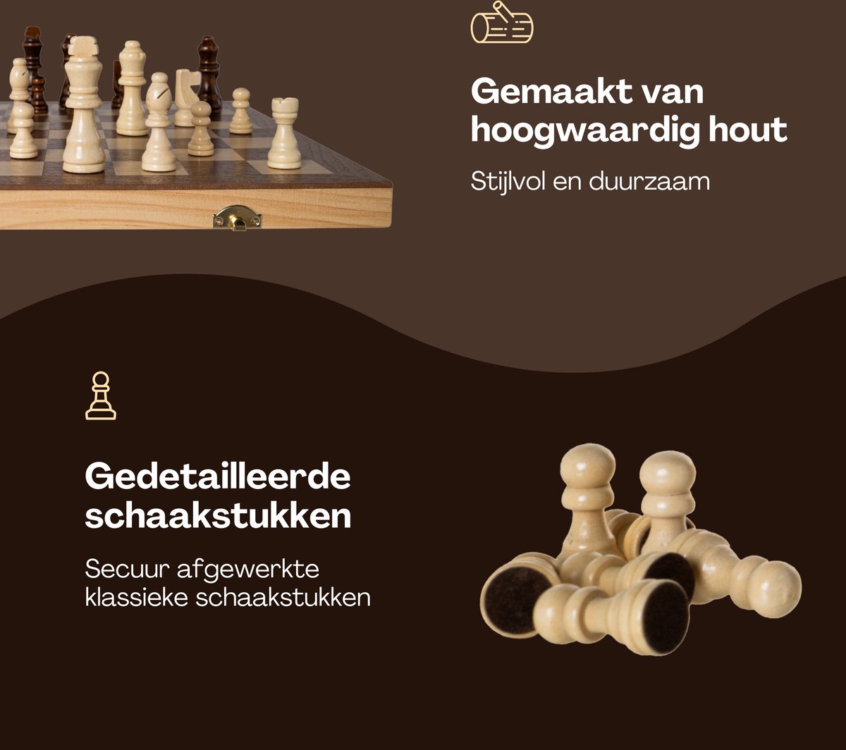 Wisely - Luxe Schaakspel - Schaakset XL - Schaken - Schaakbord Met Schaakstukken Inclusief Boekje Met Schaakstrategieen Extra Koningin Hout Inklapbaar 38cm Bij 38cm 18356