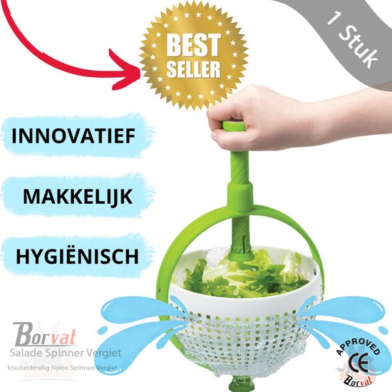 Borvat® Salade Spinner, krasbestendig Nylon Spinnen Vergiet, fruit en groente Spina Vergiet met inklapbaar handvat