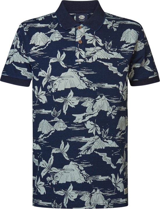 Petrol Industries - Heren Botanical Polo Summerleaf - Blauw - Maat XXXL