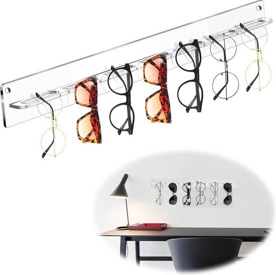 Brilopslag brillenstandaard muur brillenhouder zonnebrilhouder - wandmontage rek van acryl voor organizer bril zonnebrillen leesbril, 38 cm x 3,8 cm, transparant