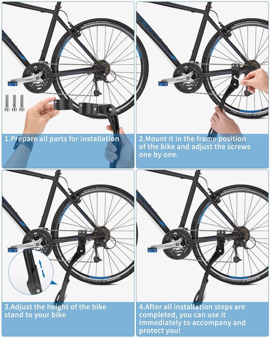 Béquille De Vélo Central Réglable 24-29 Pouces - Alliage Aluminium, Hauteur 34 Cm, Installation Facile