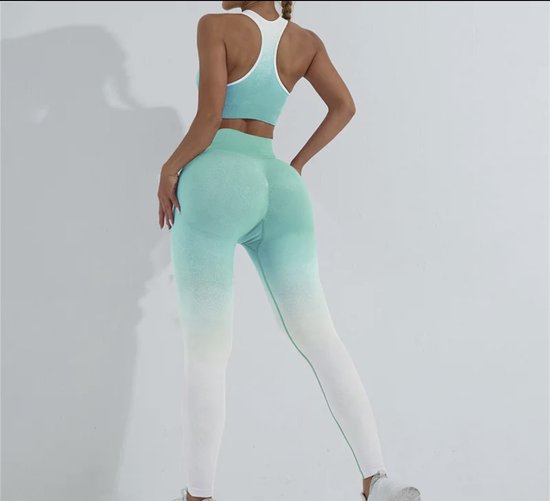 OMBRE GYM SET - Taille S - Vert/ Wit - Top & Leggings - Tie Dye - Ensemble vêtements de sport - Ensemble sport - Ensemble yoga - Leggings yoga - Vêtements de gym