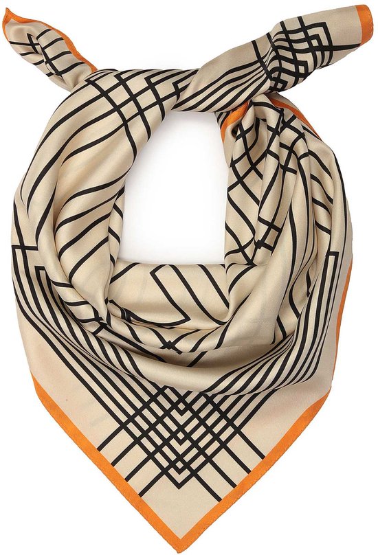 Square silk scarf with geometric patterns