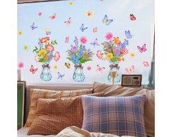 Raamstickers Bloemenpotten | statische folie | Bloemen| Raamfolie | Dubbelzijdig bedrukt | Bloempotten | Vlinders | Poster | Raamdecoratie | Raamfolie | Woonkamer | Huis inrichting | Stickerkamer®