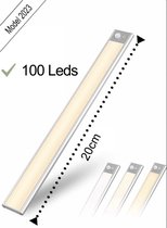 Lampe LED 20 cm - batterie - rechargeable - détecteur de mouvement - 3 réglages - lumière vive, lumière chaude, lumière froide - 100 LED