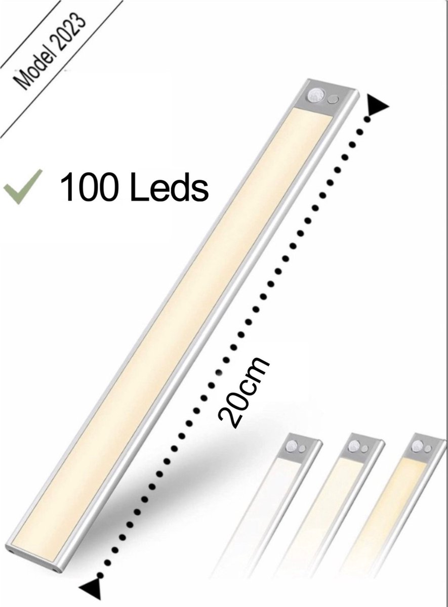led lamp 20 cm- accu -oplaadbaar -beweginssencor -3 standen-fel licht ,warm licht,koud licht-100 leds