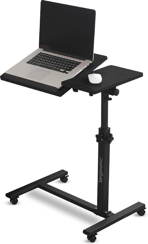 Xergonomic® Table pour ordinateur portable - Support pour ordinateur portable - Table pour ordinateur portable sur roulettes - Bois - Zwart