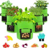 Aardappelplantenzak, 5 stuks 7 gallon tomatenplantenzakken, plantengroeizak met kijkvenster en handgrepen, aardappelzak plantenbakken voor bloemen, planten, groenten