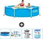 Intex Rond Frame Zwembad - 244 x 51 cm - Blauw - Inclusief Afdekzeil - Onderhoudspakket - Zwembadfilterpomp - Filter