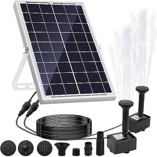 Gratyfied - Vijverpomp zonne energie - Vijverpomp solar - Vijverpompen voor onder water - Vijverbeluchter op zonne-energie - ‎29,6 x 18,6 x 6,2 cm - 980 gram - 160 l/h 5 W - met 2 pompen en 4 fonteinstijlen