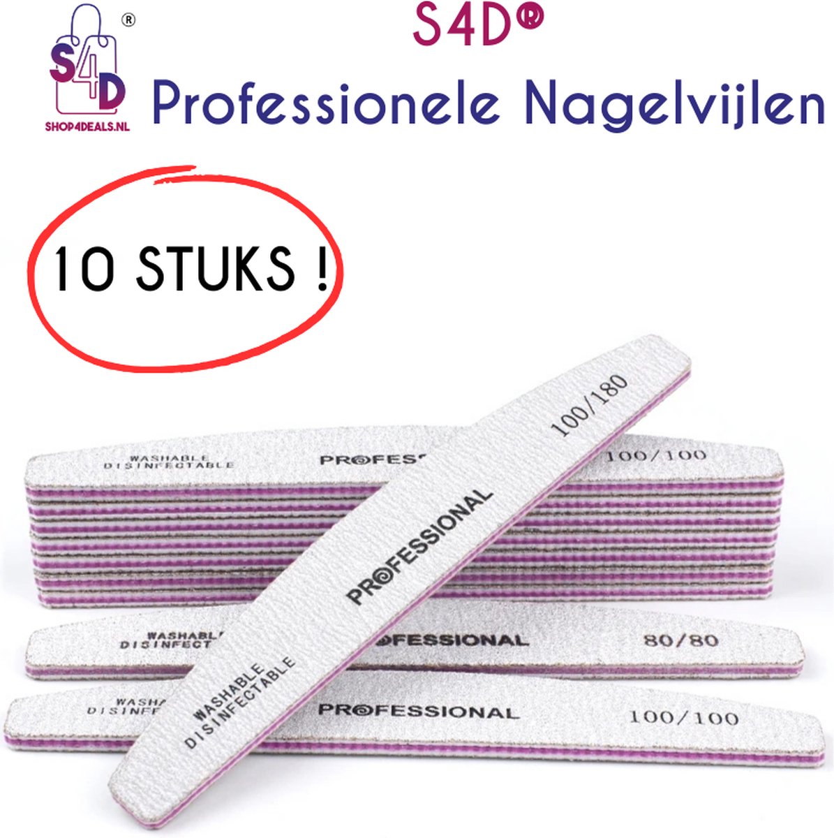 S4D® - Nagelvijlen 100/180 - Nagelvijlen set - Professionele Nagelvijlen 10 STUKS !