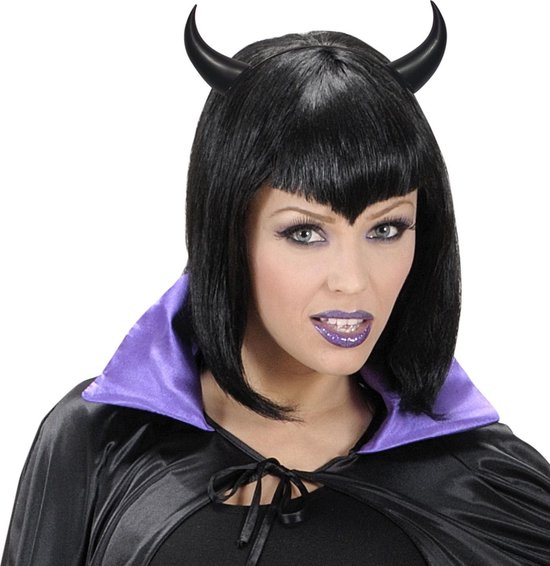 WIDMANN - Zwarte hoorntjes voor volwassenen Halloween - Accessoires > Haar & hoofdbanden