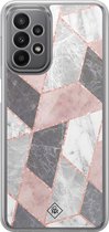 Casimoda® hoesje - Geschikt voor Samsung Galaxy A23 - Stone grid marmer / Abstract marble - 2-in-1 case - Schokbestendig - Geometrisch patroon - Verhoogde randen - Paars, Transparant