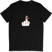 Grappig Heren en Dames T Shirt - Middelvinger Vogel - Zwart - S