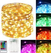 LED Lichtsnoer - 10 Meter - Met afstandsbediening en Timer - Binnen en Buiten - Op batterijen - Energiezuinig - RGB en Warm wit - Fairy Lights - Lampjes Slinger