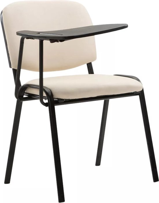 In And OutdoorMatch Chair Irma - Crème - 2 en 1 - Avec table pliante - Pour la salle de classe - Plateau de table - Simili cuir