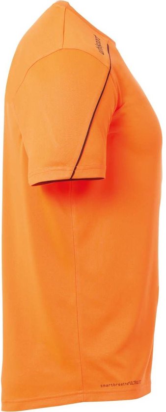 Oranje sportshirt van Uhlsport, met de tekst 'smartbreatheULTRA' op de zoom.