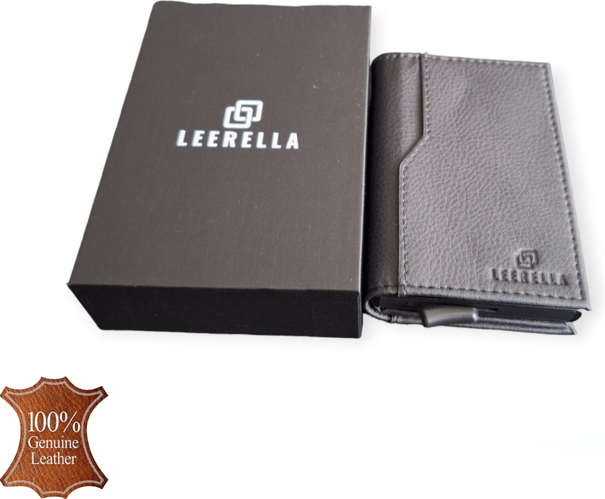 Leerella Pasjeshouder Uitschuifbaar Zwart - Kaarthouder - Creditcardhouder - Echt Leer – 10 tot 11 Pasjes - RFID Creditcardhouder - Inclusief met luxe Cadeaubox - Valentijnsdag - Verjaardag - Cadeautjes