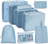 Koffer-organizerset, Packing Cubes, waterdichte reis-kledingtassen, paktassen voor koffer, verpakkingskubussen met make-uptas, schoenentas, USB-kabel, Blauw 8 stuks