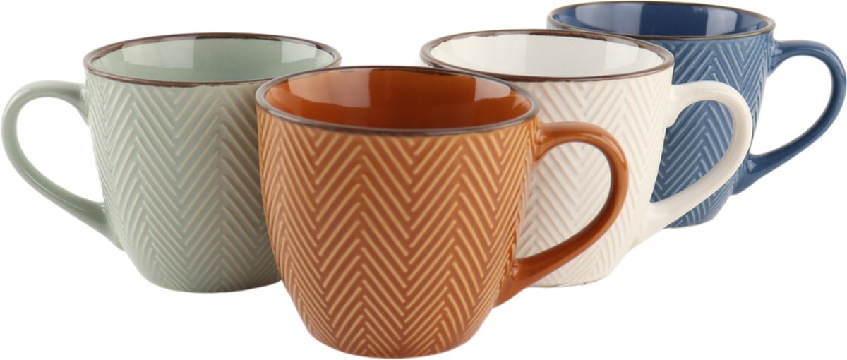 OTIX Koffiekopjes - met Oor - Koffietassen - Set van 4 - Theemok - Verschillende kleuren - Aardewerk - 250 ml - HEATHER