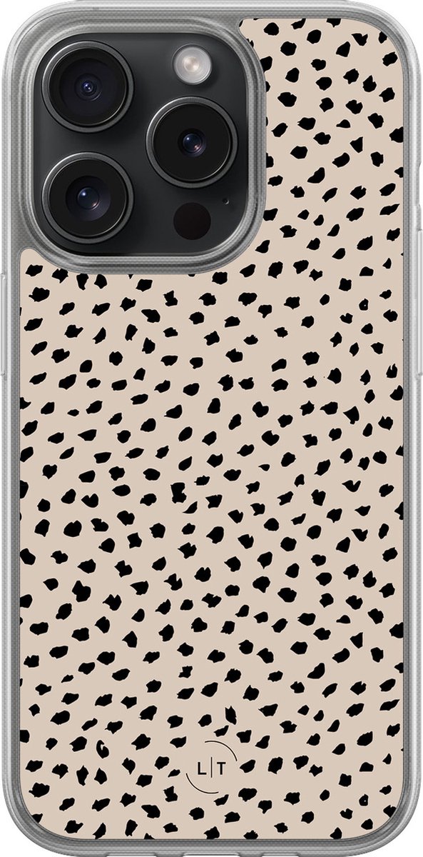Hoesje geschikt voor iPhone 15 Pro - Almond dots - 2in1 backcover - Gestipt - Beige - Leuke Telefoonhoesjes