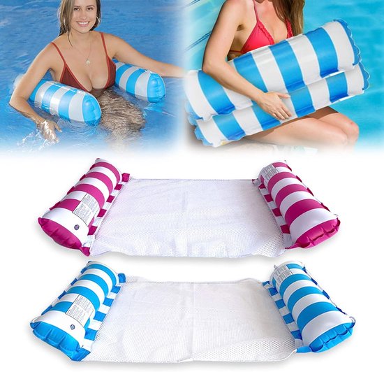 2-delige waterhangmat met net, 4-in-1 luchtbed zwembad volwassen opblaasbaar zwembad ligstoel zwemmatras met net, zwembad speelgoed accessoires voor fauteuil zwembadstoel zwembadmatras, 130x70cm