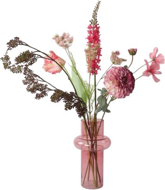 Winq- Kunstbloemen Moederdag cadeautje in pink, roze en rood-incl. vaas