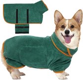 Hondenbadjas absorberende badjas hond met klittenbandsluitingen, microvezel, hondenbadjas, middelgrote honden na het zwemmen, baden of regen-/sneeuwwandelingen, groen, XS
