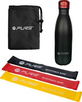 Pure2Improve Thermosbeker met 3 Weerstandsbanden - Thermosfles - Resistance Band - Fitness Elastiek - Weerstandsbanden Set - Zwart