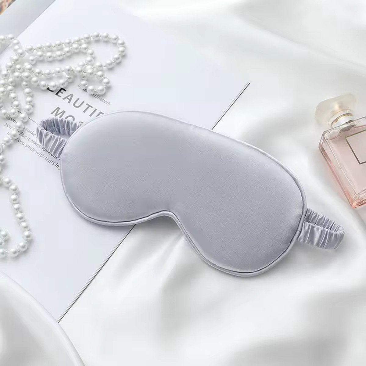 Linnen & Silk Zijden Slaapmasker OEKO-TEX Standard 100 22 Momme 100% 6A Pure Silk Slaapoogmasker - Satin Zilver